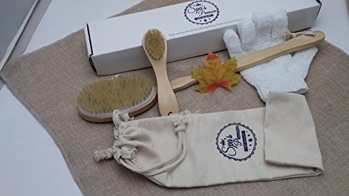 0015568027970 - SPA'S PREMIUM BODY AND FACE EXFOLIATING SET WITH DETACHABLE HANDLE BODY BRUSH, FACE BRUSH & EXFOLIATING GLOVE - PREMIUM BOAR BRISTLES FOR DRY BRUSHING