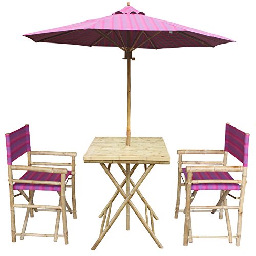 0015568298462 - ZEW SET-014-0-20 BAMBOO SQUARE TABLE WITH 2 DIRECTOR CHAIRS AND 1 UMBRELLA