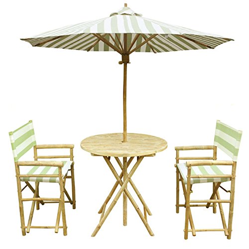 0015568299780 - ZEW SET-013-0-23 BAMBOO ROUND TABLE WITH 2 DIRECTOR CHAIRS AND 1 UMBRELLA