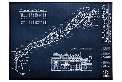 0015568445781 - THE OLD COURSE, ST ANDREWS BLUEPRINT STYLE PRINT (UNFRAMED, 18H X 24W)