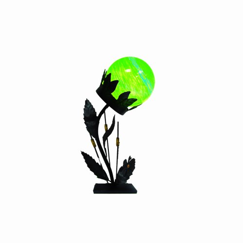 0015759015229 - GARDEN MEADOW R1368G SOLAR GLASS FLOWER OUTDOOR TABLE LAMP WITH GREEN LIGHT, 18-INCH