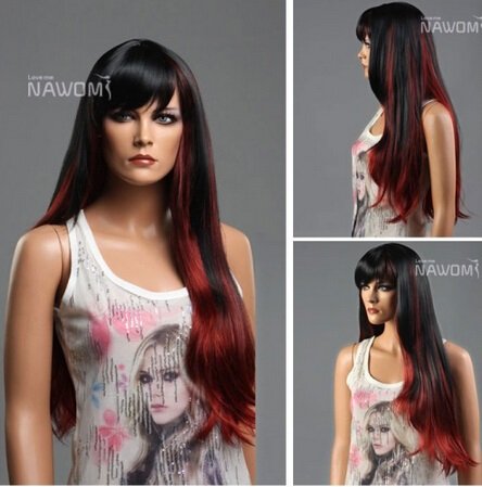 0015849181582 - BEST SELLING WIGS MISS WIG LONG RED WIGS WITH A BANG SYNTHTIC HAIR WIG PETITE SIZE WIGS GOOD QUALITY WIGSS678-1TT39