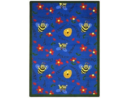 0015961242321 - JOY CARPETS KID ESSENTIALS EARLY CHILDHOOD BEE ATTITUDES RUG, BLUE, 10'9 X 13'2