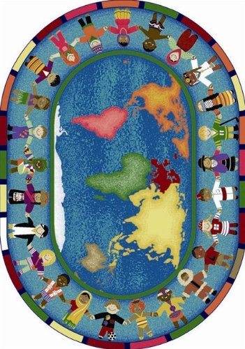 0015961343905 - JOY CARPETS 1488DD HANDS AROUND THE WORLD 7 FT.8 IN. X 10 FT.9 IN. OVAL 100 PCT. STAINMASTER NYLON MACHINE TUFTED- CUT PILE EDUCATIONAL RUG