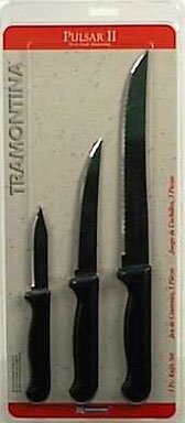 0016017007550 - TRAMONTINA PLASTIC HANDLE KNIFE SET 5 CARBON MICRO-SERRATED BLISTER PACK 3 PC.