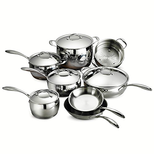 0016017061576 - TRAMONTINA GOURMET DOMUS TRI-PLY BASE STAINLESS STEEL 13 PC COOKWARE SET - INDUCTION-READY
