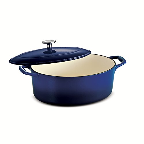 0016017077652 - TRAMONTINA ENAMELED CAST IRON COVERED OVAL DUTCH OVEN, 5.5-QUART, GRADATED COBALT