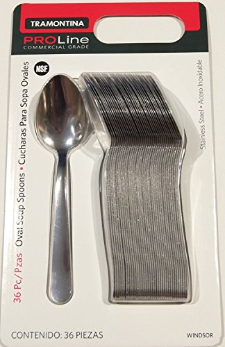 0016017084230 - TRAMONTINA PRO LINE COMMERCIAL GRADE STAINLESS STEEL OVAL SOUP SPOON, WINDSOR PATTERN (36 PIECES)