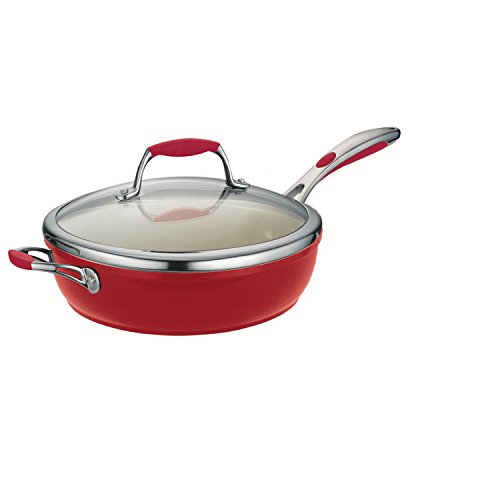 0016017094536 - TRAMONTINA 80110/061DS GOURMET CERAMICA 01 DELUXE COVERED DEEP SKILLET, 11-INCH, METALLIC RED