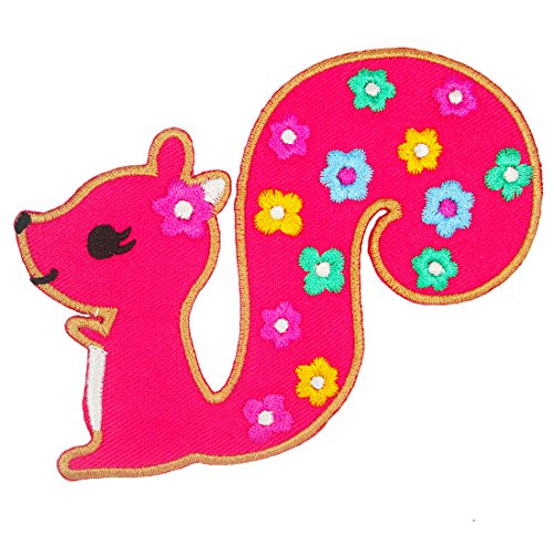 0016102218915 - CUTE SQUIRREL IRON ON EMBROIDERED PATCHES / PINK