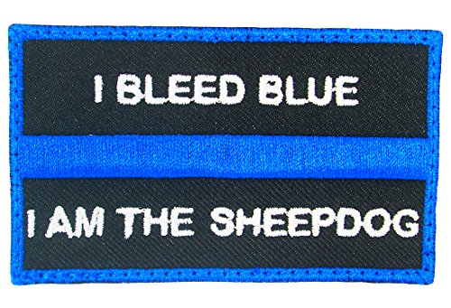 0016102219073 - I BLEED BLUE I AM THE SHEEPDOG THIN BLUE LINE VELCRO PATCHES MILITARY