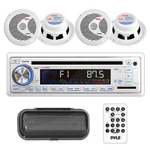 0163120508570 - PYLE STEREO RADIO HEADUNIT RECEIVER & WATERPROOF SPEAKER KIT, AUX (3.5MM) MP3 INPUT, USB/MP3 READER, CD PLAYER, REMOTE CONTROL, INCLUDES 6.5'' SPEAKERS, SINGLE DIN (WHITE)