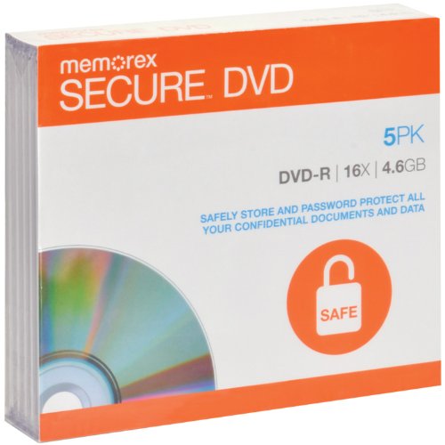 0163121306717 - MEMOREX 98967 SECURE DVD-RS WITH AES 256-BIT SOFTWARE ENCRYPTION (5 PACK)