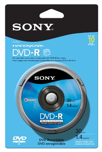 0163121376796 - SONY 10DMR30RS1H 8CM DVD-R 10-PACK SPINDLE SKIN PACK