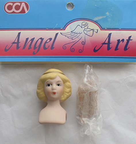 0016321979970 - CCA ANGEL ART CRAFT SET OF 1 PORCELAIN 'ANGEL' DOLL HEAD 1-7/8 (PACK SIZE 1-1/2) AND PAIR OF HANDS EACH 1-3/8 LONG W MOLDED BLONDE HAIR & MOLDED GOLD TONE HALO (COUSIN CORP OF AMERICA)