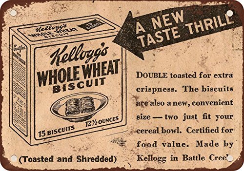 0016362354897 - 1932 KELLOGG'S WHOLE WHEAT BISCUITS VINTAGE LOOK REPRODUCTION METAL TIN SIGN 8X12 INCHES