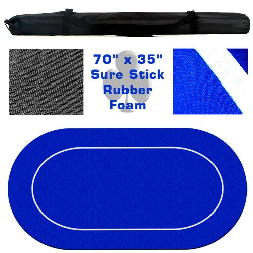 0166673865718 - BRYBELLY 70 X 35 OVAL BLUE SURE STICK POKER TABLE LAYOUT WITH RUBBER GRIP