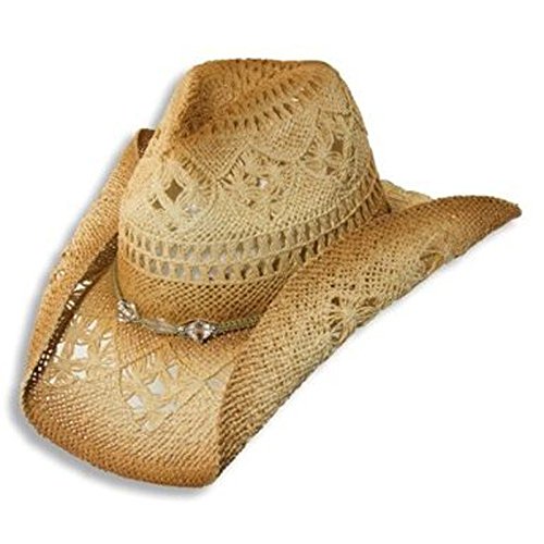 0016698649476 - WESTERN COWGIRL HAT WITH CLEAR BEADS BY DORFMAN PACIFIC, NEUTRAL,ONE SIZE