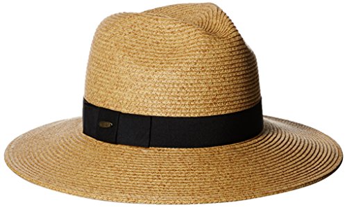0016698780216 - SCALA WOMEN'S PAPER BRAID FEDORA HAT WITH RIBBON, TOAST, ONE SIZE