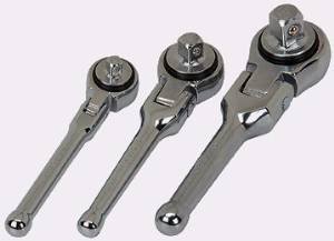 0016937194170 - ABC PRODUCTS - SET OF 3 - STUBBY RACHETS ~ HINGED HANDLE - WITH FLEX HEAD - SIZES: 1/4 INCH - 3/8 INCH AND 1/2 INCH DRIVE (FLEXES UP TO 90 DEGREES - IN BOTH DIRECTIONS)