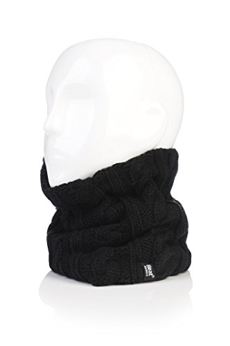 0170007955389 - WOMEN'S HEAT HOLDERS THERMAL 3.4 TOG FLEECE CABLE KNIT SNOOD SCARF NECK WARMER (BLACK)
