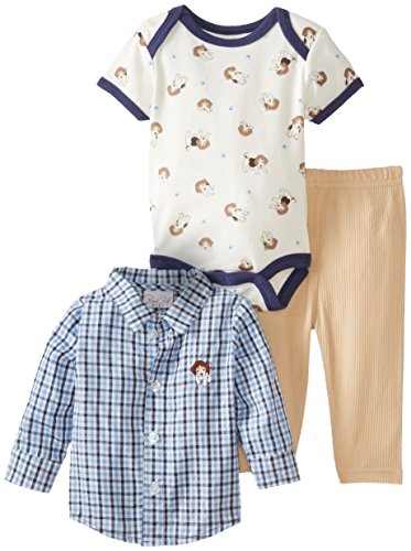 0017036042010 - RENE ROFE BABY NEWBORN BOYS PUPPY'S PAW 3 PIECE PANT SET WITH WOVEN SHIRT, MULTI, 6-9 MONTHS