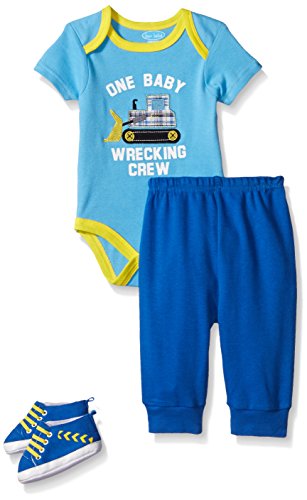0017036199745 - BON BEBE BOYS' 3 PIECE WRECKING CREW PANT SET WITH SOFT SOLE SNEAKERS AND BODYSUIT, ONE BABY, 6-9 MONTHS