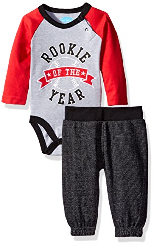 0017036202254 - BON BEBE BOYS' 2 PIECE BODYSUIT SET WITH SWEATPANT, ROOKIE OF THE YEAR GRAY, 0-3 MONTHS