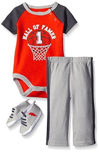 0017036215056 - BON BEBE BOYS' 3 PIECE PANT SET WITH BODYSUIT AND SOFT SOLE SNEAKERS, BASKETBALL, 3-6 MONTHS