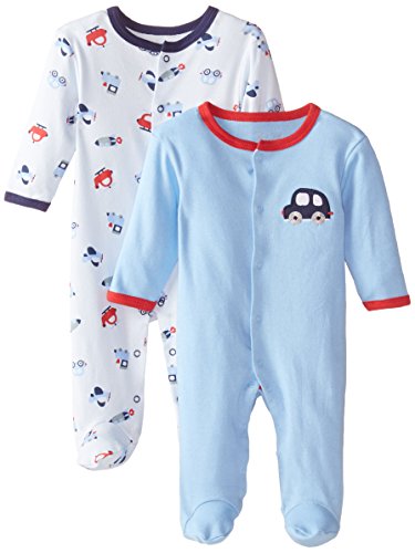 0017036230660 - RENE ROFE BABY BABY-BOYS NEWBORN MOTORCAR 2 PACK FOOTED SNAP FRONT COVERALL SET, MULTI, 0-3 MONTHS