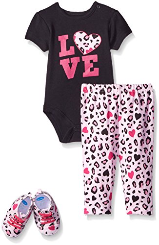0017036234170 - BON BEBE GIRLS' 3 PIECE LEGGING SET WITH SOFT SOLE SNEAKERS AND BODYSUIT, LOVE, 0-3 MONTHS