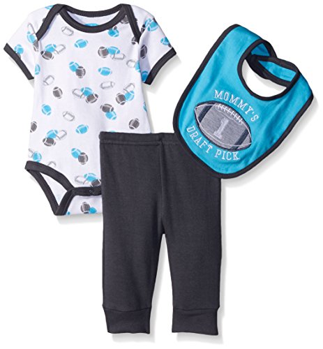 0017036278785 - BON BEBE BABY 3 PIECE SET WITH BODYSUIT BIB AND TURN-ME-ROUND PANT, MOMMYS FOOTBALL, 6-9 MONTHS