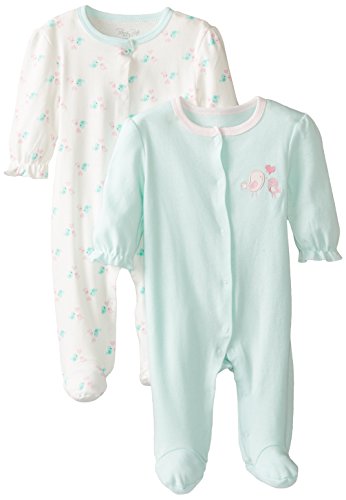 0017036305832 - RENE ROFE BABY BABY-GIRLS NEWBORN TWEET 2 PACK FOOTED SNAP FRONT COVERALL SET, MULTI, 0-3 MONTHS