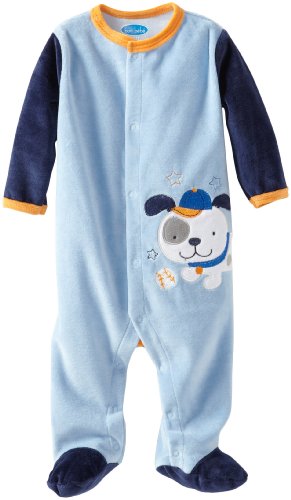 0017036324376 - BON BEBE BABY-BOYS NEWBORN BASEBALL PUPPY VELOUR SNAP FRONT FOOTED COVERALL, MULTI, 3-6 MONTHS