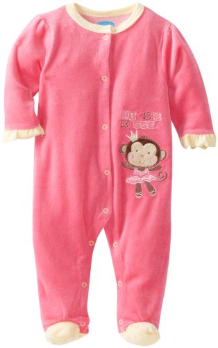 0017036325007 - BON BEBE BABY-GIRLS NEWBORN HUGS AND KISSES FOOTED VELOUR COVERALL, PINK/YELLOW, 6-9 MONTHS