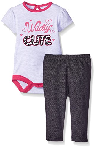 0017036329982 - BON BEBE GIRLS' 2 PIECE JEGGING PANT SET WITH WILDLY CUTE BODYSUIT, GRAY/PINK, 0-3 MONTHS