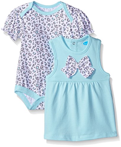 0017036397868 - BON BEBE GIRLS' 2 PIECE SET WITH FRENCH TERRY JUMPER AND BODYSUIT, AQUA, 3-6 MONTHS