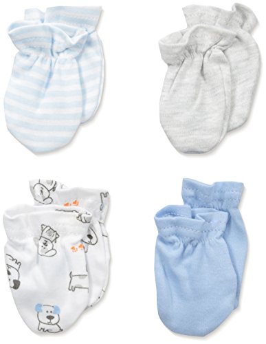 0017036529894 - BON BEBE BABY PUPPY PAWS ASSORTED 4 PACK MITTEN SET, PUPPY DOG BLUES, NEW BORN