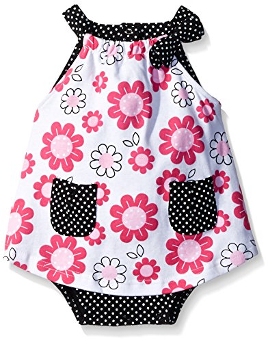 0017036551505 - BON BEBE BABY GEOMETRIC FLORAL PRINT ROUND YOKE SUNDRESS WITH BUILT-IN DIAPER COVER, PINK FLOWERS, 24 MONTHS