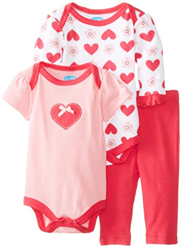 0017036694097 - BON BEBE BABY-GIRLS NEWBORN HEART PANT SET WITH 2 BODYSUITS, PINK/RED, 0-3 MONTHS