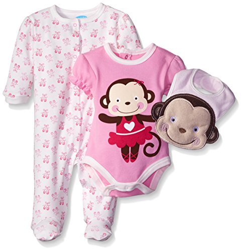 0017036825224 - BON BEBE BABY 3 PIECE TAKE ME HOME SET WITH COVERALL BODYSUIT AND 3D BIB, MONKEY, 6-9 MONTHS
