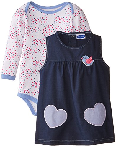 0017036918209 - BON BEBE BABY-GIRLS INFANT HEARTS AND TWEET BODYSUIT WITH CHAMBRAY JUMPER SET, MULTI, 24 MONTHS