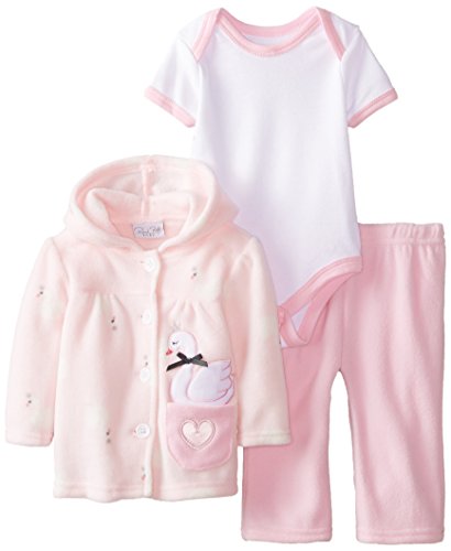 0017036925443 - RENE ROFE BABY BABY-GIRLS NEWBORN 3 PIECE MICRO FLEECE BUTTON FRONT HOODED SWAN JACKET AND PANT SET WITH BODYSUIT, MULTI, 0-3 MONTHS