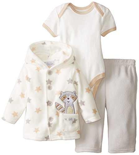 0017036926310 - RENE ROFE BABY UNISEX-BABY NEWBORN 3 PIECE MICRO FLEECE BUTTON FRONT HOODED BEST FRIENDS JACKET AND PANT SET WITH BODYSUIT, MULTI, 6-9 MONTHS