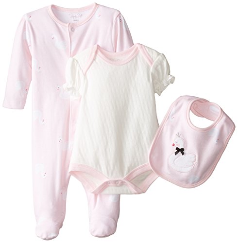 0017036926907 - RENE ROFE BABY BABY-GIRLS NEWBORN 3 PIECE SWAN TAKE ME HOME SET WITH BODYSUIT BIB AND COVERALL, MULTI, 0-3 MONTHS