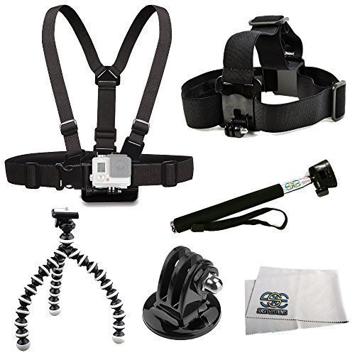 0017064913108 - SSE ESSENTIALS ACCESSORY KIT INCLUDES CHEST MOUNT + HEAD MOUNT + SELFIE MONOPOD + GRIPSTER + TRIPOD ADAPTER + MICROFIBER CLEANING CLOTH FOR GOPRO HERO4 SESSION, HERO4, HERO3+, HERO3 (BLACK, SILVER & WHITE), HERO & HERO+ LCD