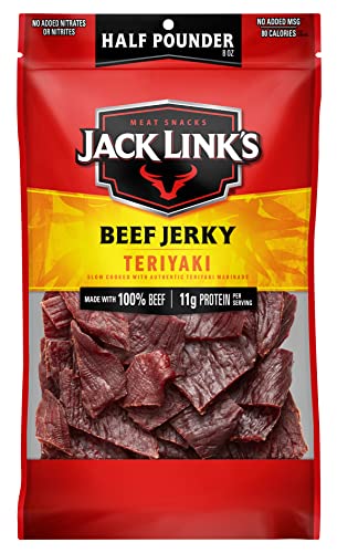 0017082877406 - JACK LINK’S BEEF JERKY, TERIYAKI, ½ POUNDER. BAG – FLAVORFUL MEAT SNACK, 11G OF PROTEIN AND 80 CALORIES, MADE WITH 100% PREMIUM BEEF - 96% FAT FREE, NO ADDED MSG OR NITRATES/NITRITES
