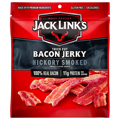0017082883179 - JACK LINK’S BACON JERKY, HICKORY SMOKED, 2.5 OZ. BAG – FLAVORFUL READY TO EAT MEAT SNACK WITH 11G OF PROTEIN, MADE WITH 100% THICK CUT, REAL BACON – TRANS FAT FREE
