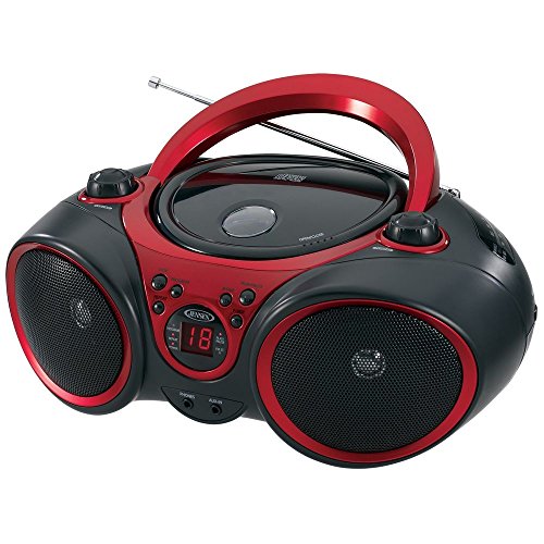 0172304304334 - JENSEN CD-490 SPORT STEREO CD PLAYER WITH AM/FM RADIO AND AUX LINE-IN, RED AND BLACK