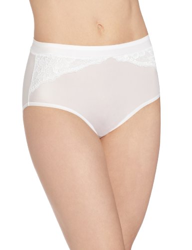 0017326809309 - BALI WOMENS ONE SMOOTH U COMFORT INDULGENCE SATIN WITH LACE BRIEF PANTY, WHITE, LARGE/7